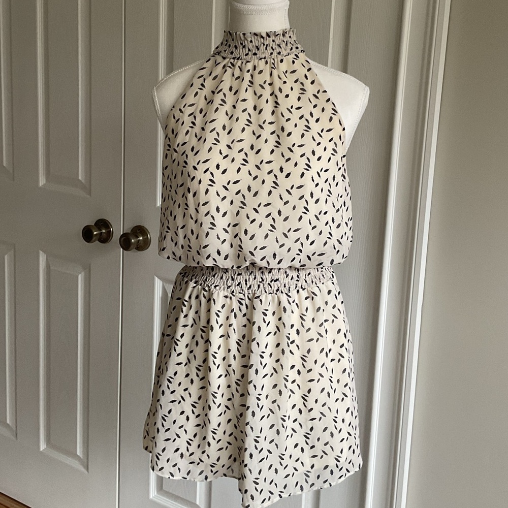 Cousin Couture Cream and Black Patterned Halter Romper